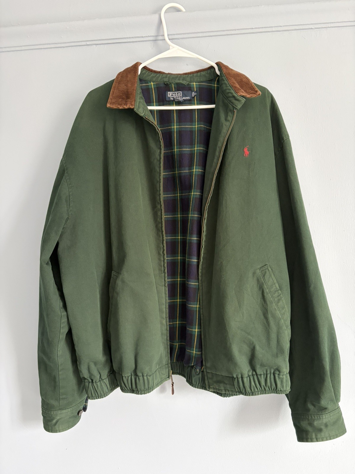 Vintage Polo Ralph Lauren Jacket XL Harrington Green Plaid Lined Corduroy Collar Vintage Polo Ralph Lauren Jacket XL Harrington Green Plaid Lined Corduroy Collar