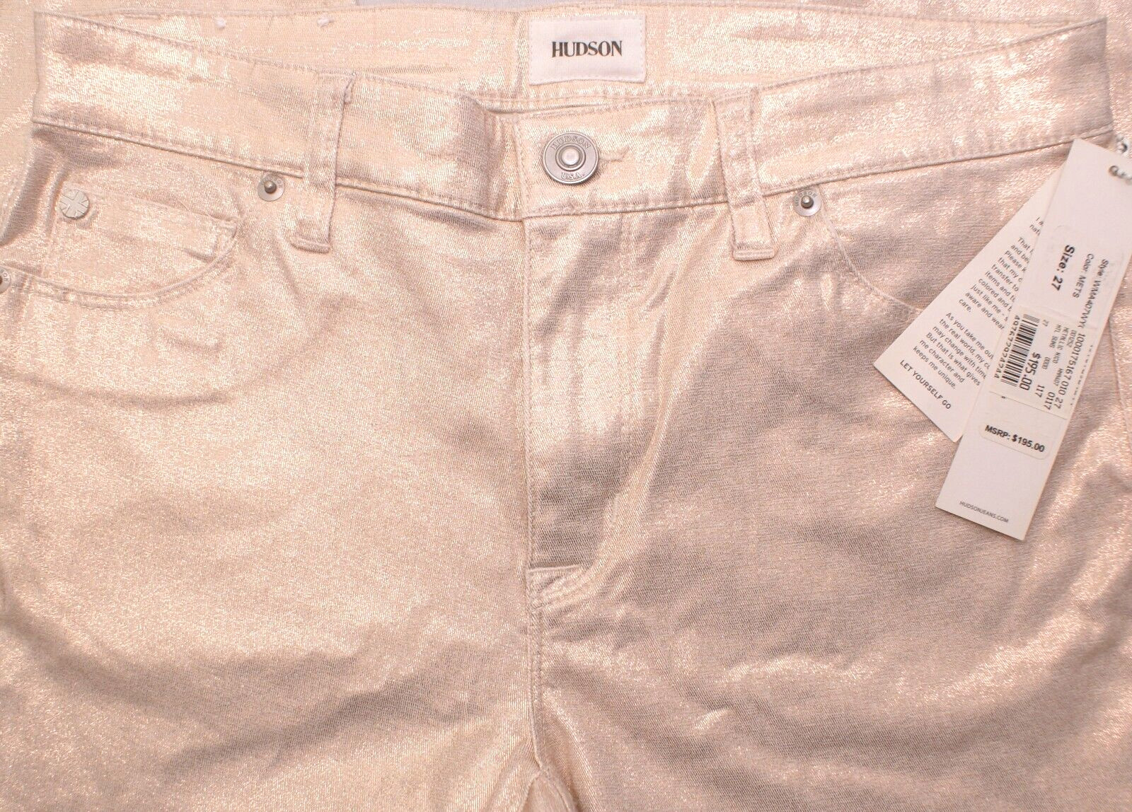 HUDSON JEANS NICO MIDRISE SUPER SKINNY ANKLE JEANS, Metallic, Size 27, MSRP $195