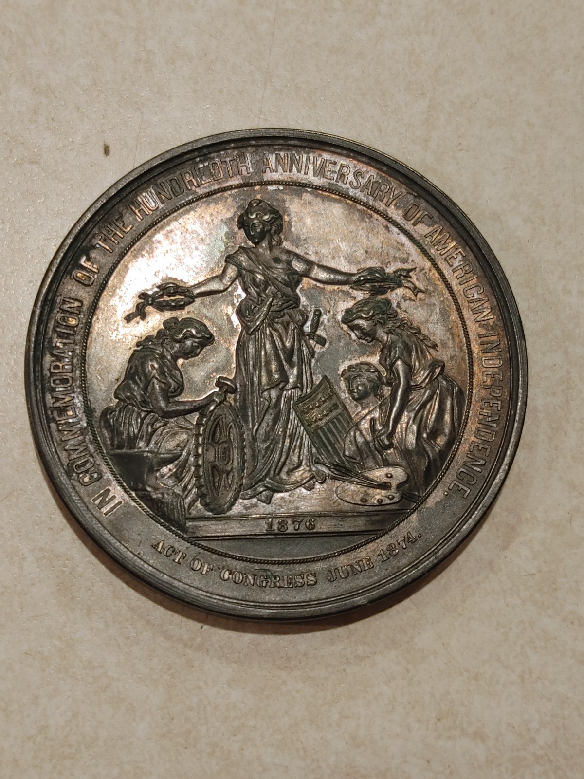 1876 U.S. Centennial White Metal Medal 58mm Julian-CM-11 By W.Barber. Engraved