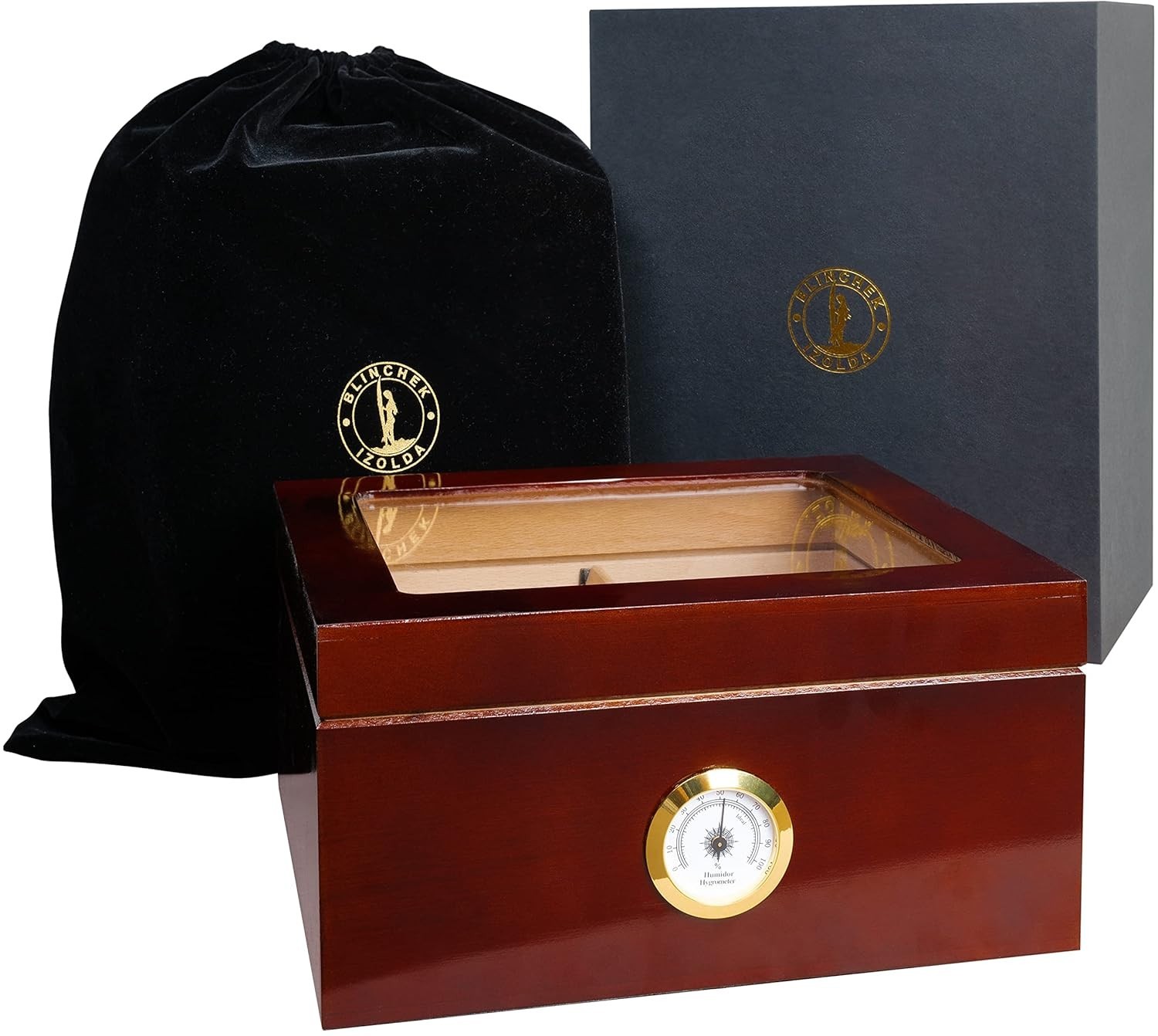 Glass Top Cigar Humidor Box with Hygrometer Desktop Humidifier Wood Cigar Case