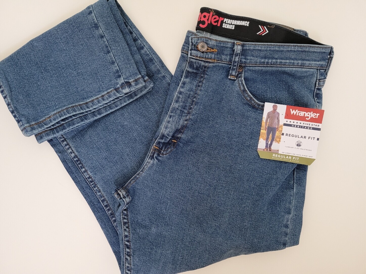 Wrangler Regular Fit Comfort Flex Waistband Jeans Performance Series Men's