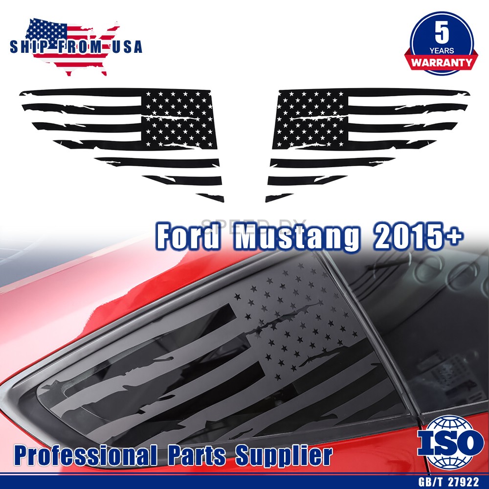 2 Pcs Distressed US Flag Rear Window Decal Trim Sticker For Ford Mustang 2015+
