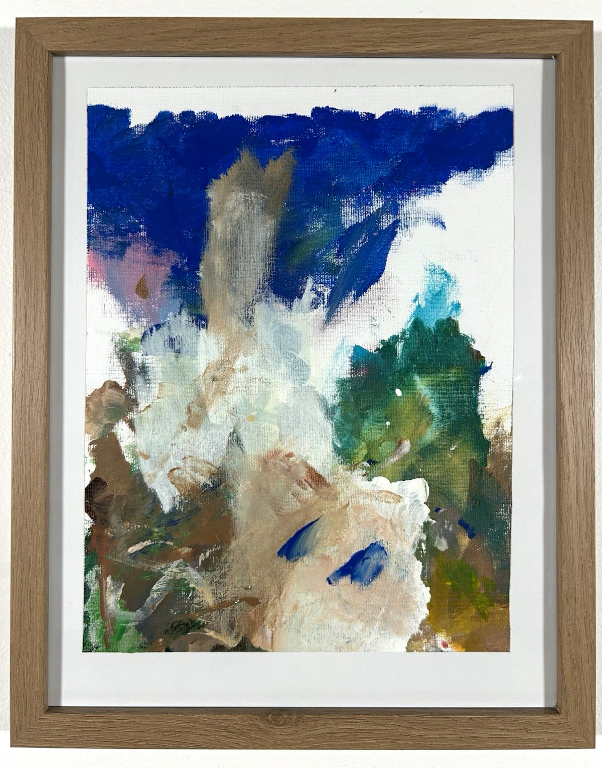 Framed Abstract Original Canvas Painting Blue Green Beige Single Piece Art