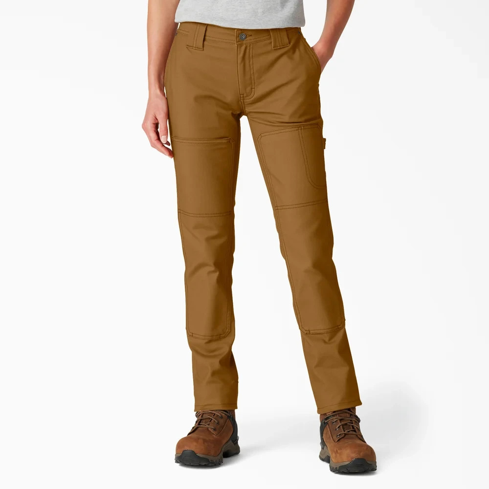 DICKIES WOMEN'S FLEX DURATECH STRAIGHT FIT BROWN COTTON BLEND RENEGADE WORK PANT