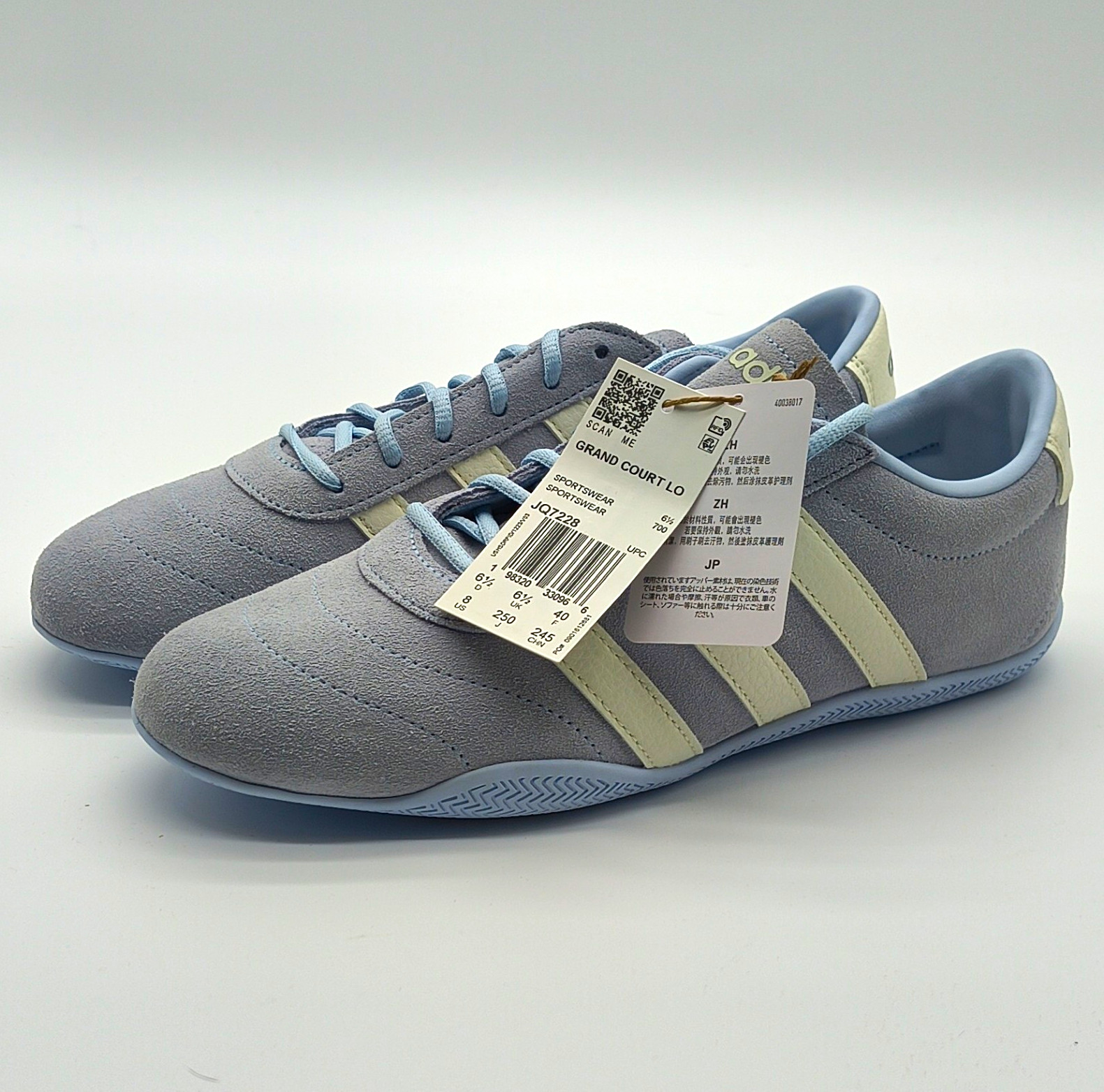 adidas Grand Court Lo Men\'s Gray/Blue Suede Sneakers JQ7228 adidas Grand Court Lo Men\'s Gray/Blue Suede Sneakers JQ7228