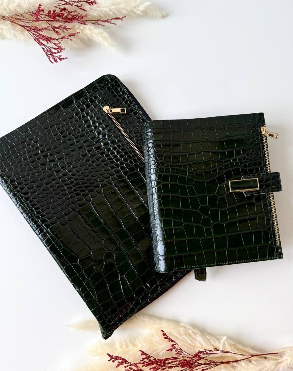 Leather notebook cover A5 big binder 6 rings With Portfolio A4 Padfolio A4.