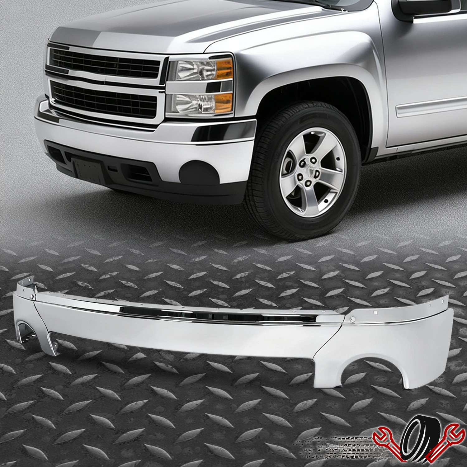 For 07-13 Sierra 1500 Truck Split Chrome Front Bumper Face Bar W/ Fog Light Hole