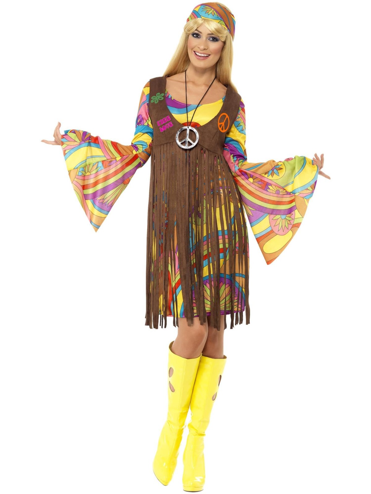 Smiffys Women\'s Hippie Costume - 60s Groovy Dress, Waistcoat & Headband Set