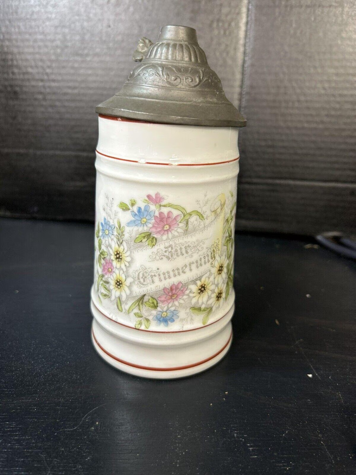Antique German Milk Glass Lithophane Beer Stein, Floral Decor Antique German Milk Glass Lithophane Beer Stein, Floral Decor