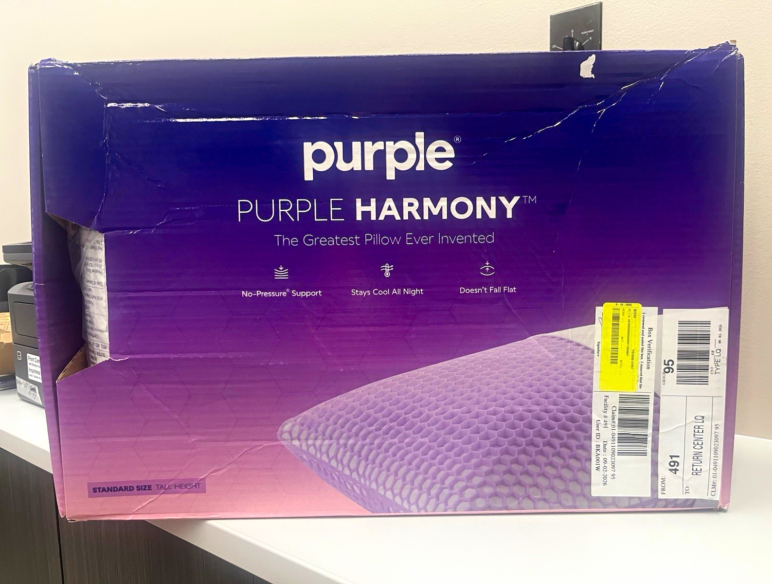 Purple Harmony Bed Pillow Standard Tall Cooling Hypoallergenic 28x17x7.5\ Purple Harmony Bed Pillow Standard Tall Cooling Hypoallergenic 28x17x7.5\
