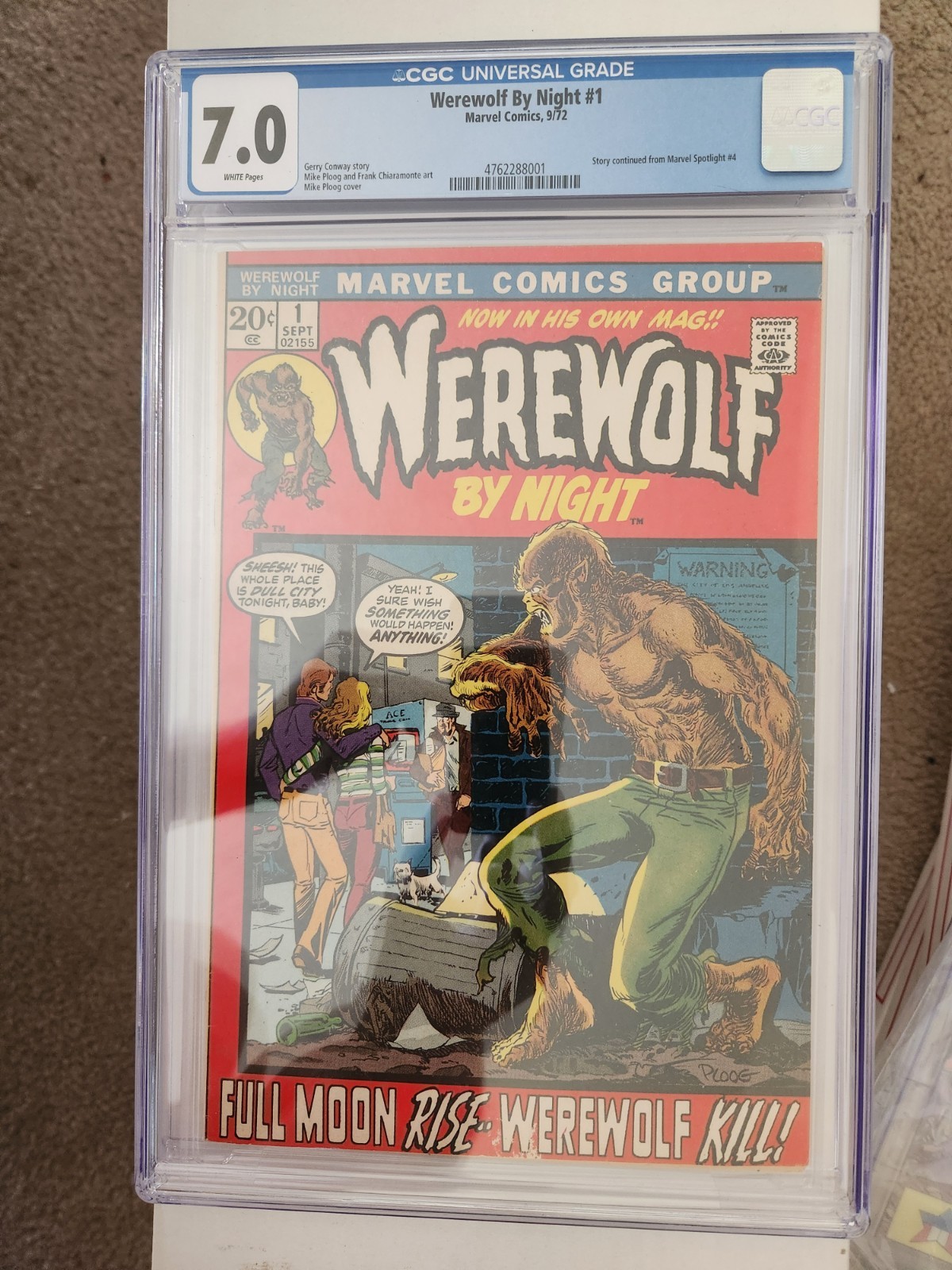 MARVEL COMICS Werewolf By Night #1 1972 CGC 7.0 WHITE pages MARVEL COMICS Werewolf By Night #1 1972 CGC 7.0 WHITE pages