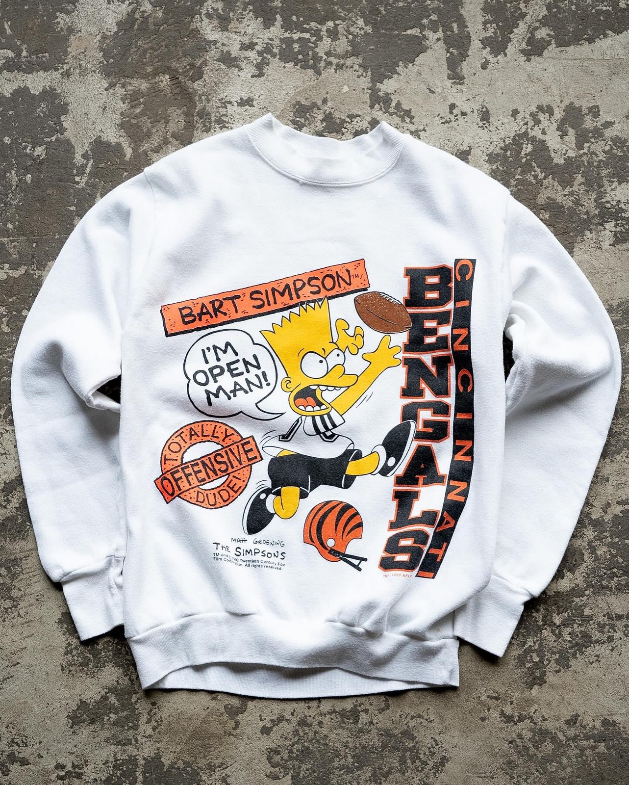 Vtg 90s Cincinnati Bengals Bart Simpson Retro style White Sweatshirt RM3743