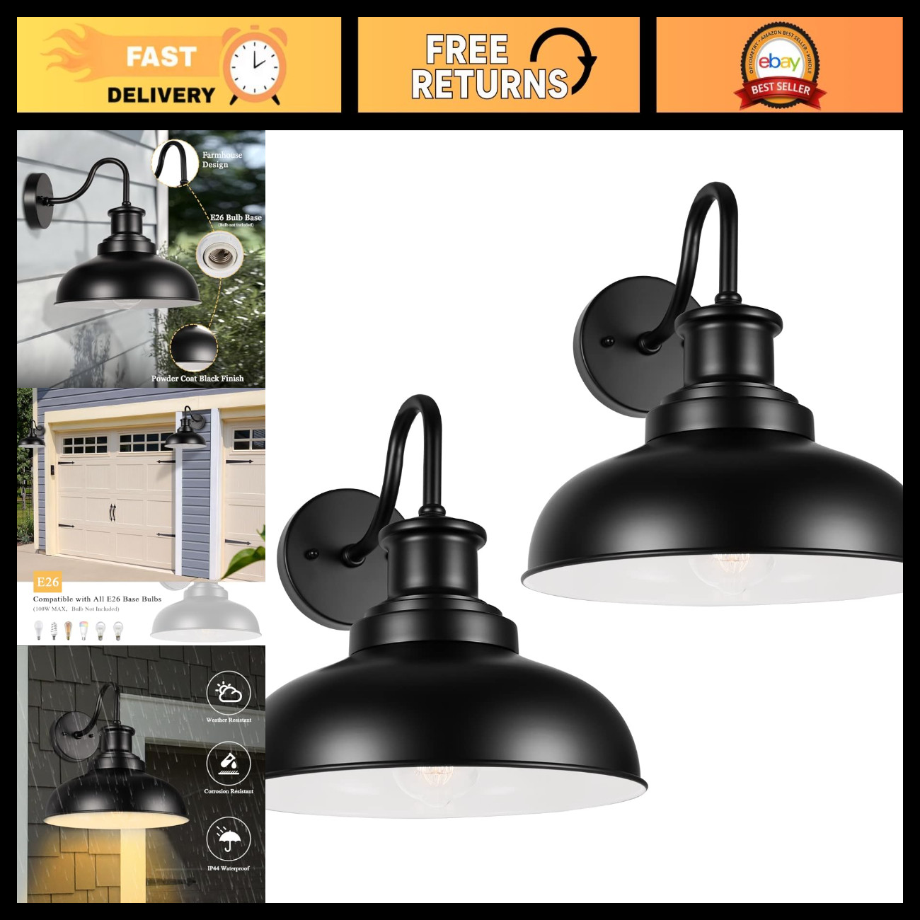 Vintage Outdoor Barn Lights - Industrial Wall Sconces for Porch, Garage, Entrywa