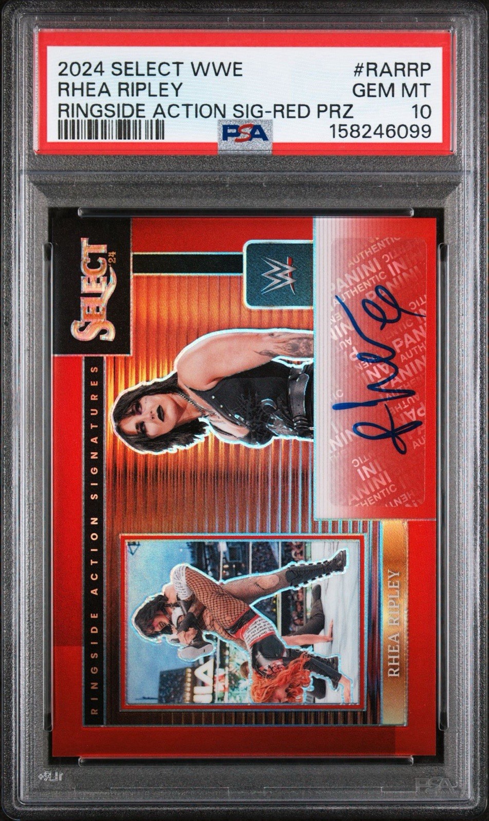PSA 10 RHEA RIPLEY 2024 Panini Select WWE Ringside Action Auto Red /99 PSA 10 RHEA RIPLEY 2024 Panini Select WWE Ringside Action Auto Red /99
