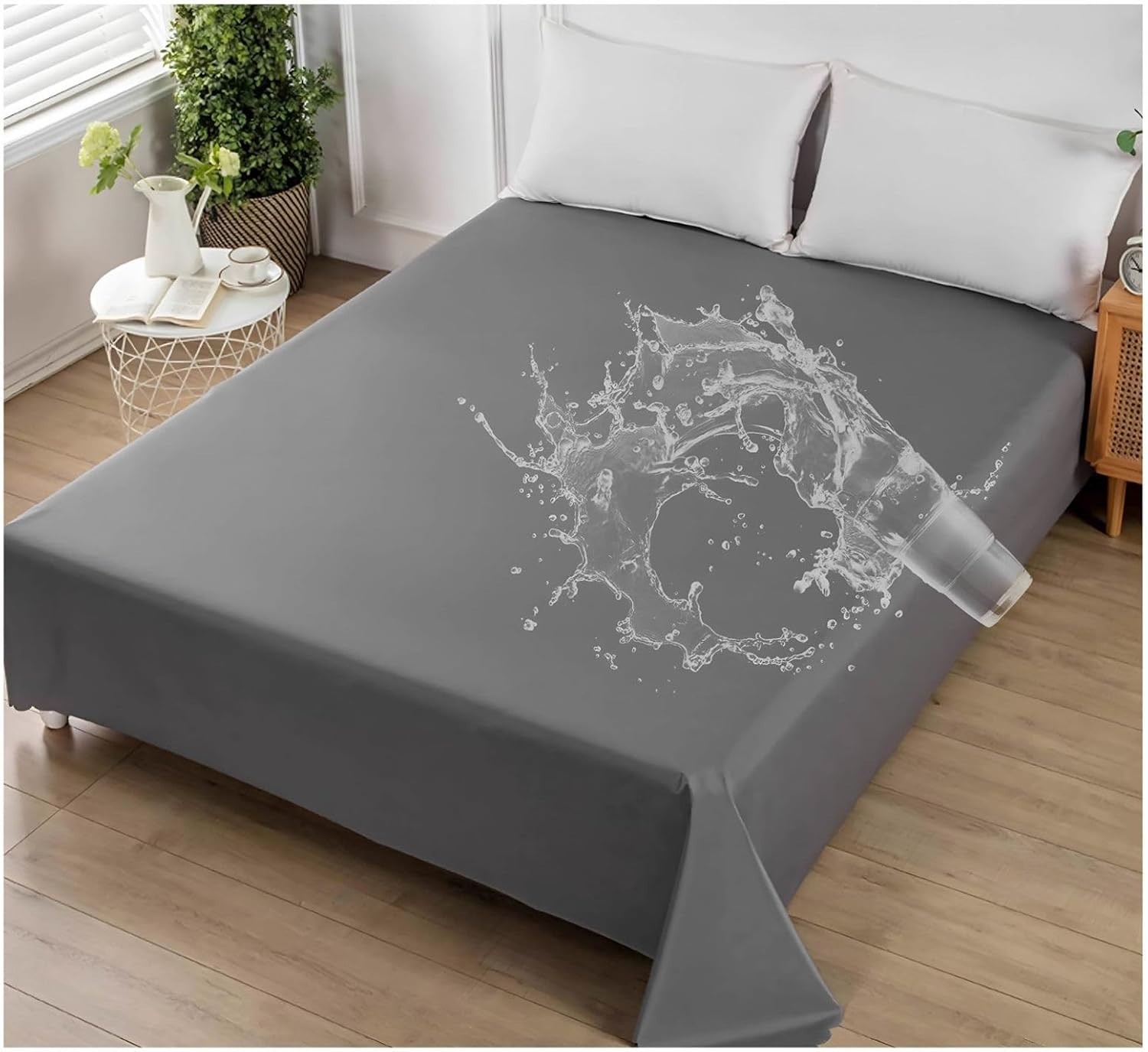 SIELUNO Waterproof Bed Sheet Flat Sheets Lightweight, Mattress Protector Sheet B