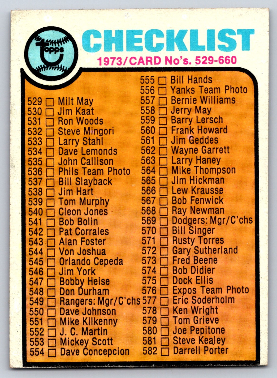 1973 Topps Baseball Checklist #588 VG 1973 Topps Baseball Checklist #588 VG