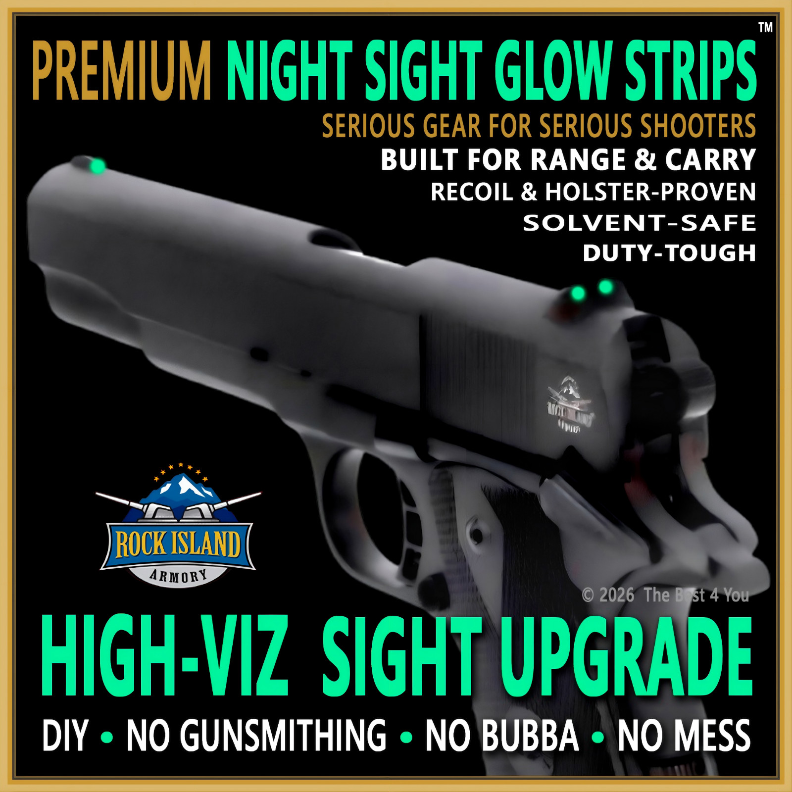 RIA 1911 GL🟢W in DARK… Night Sights DIY Upgrade Rock Island M1911 A1 GI FS BBR…