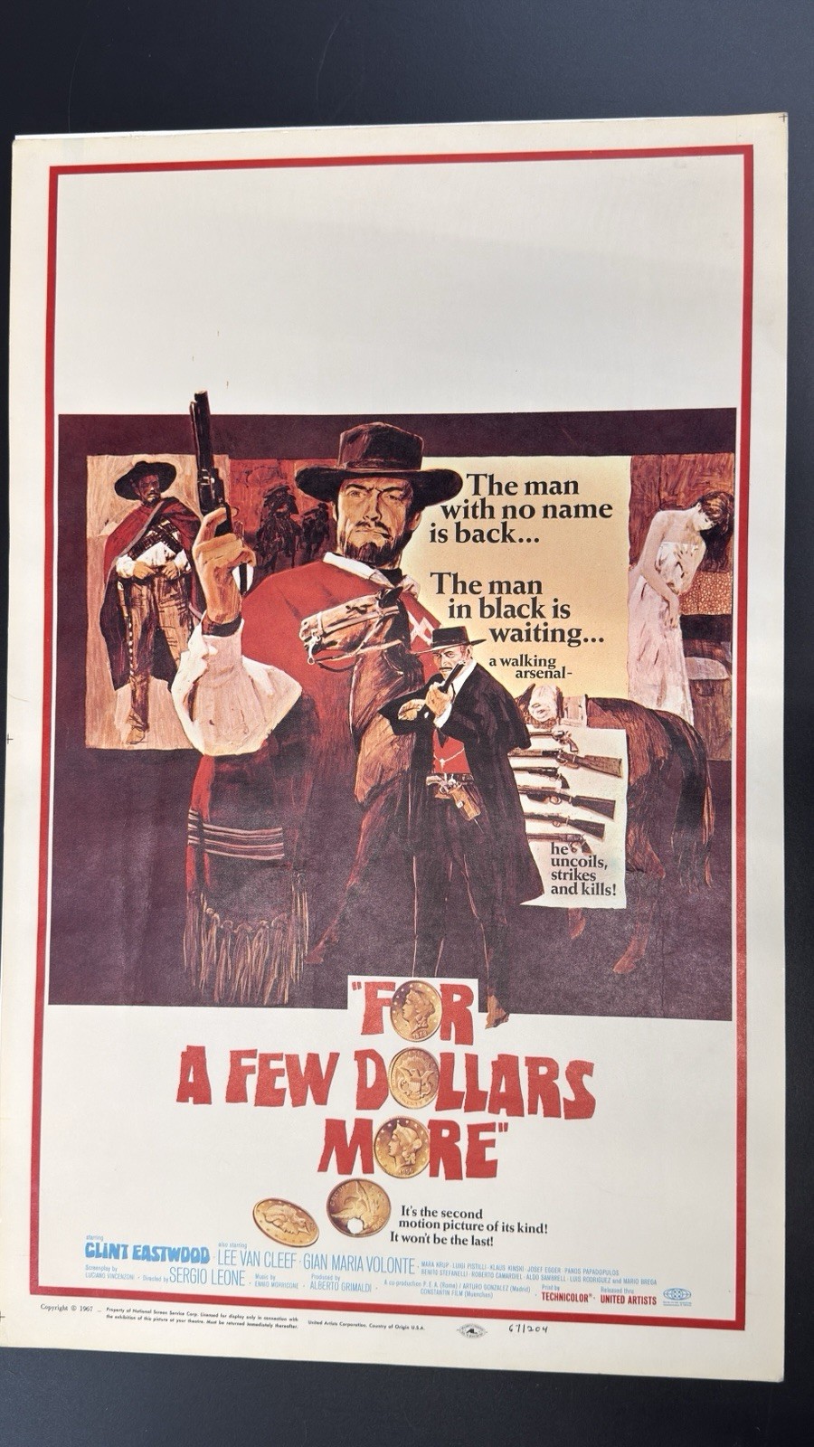 For A Few Dollars More (1967) Original Window Card -Clint Eastwood-Lee Van Cleef