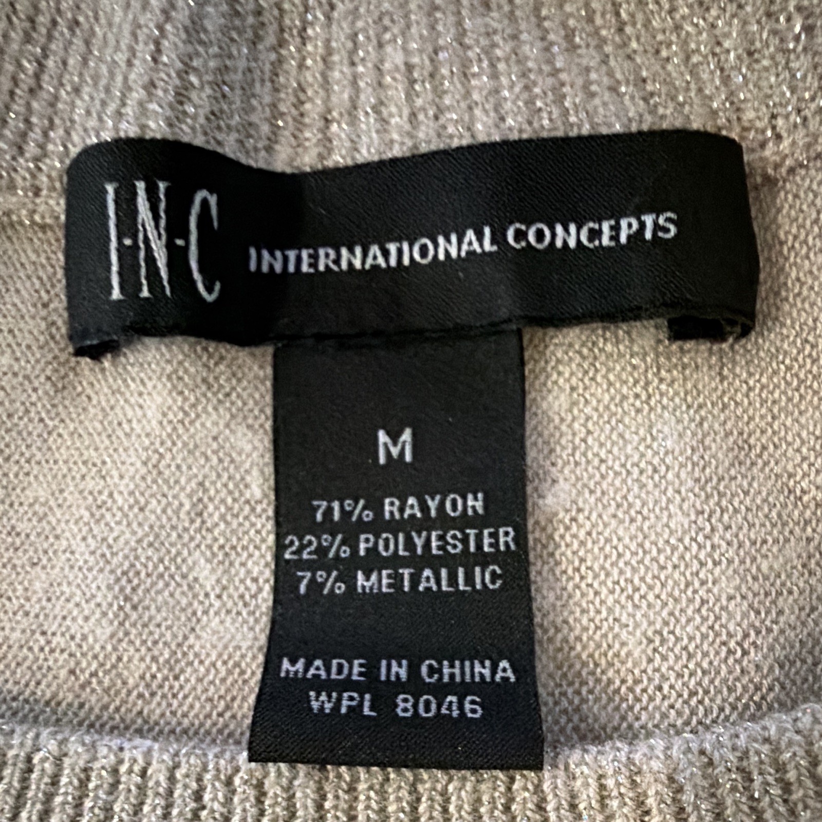 INC International Concepts Beige Metallic Glitter Knit Round Neck Pullover M INC International Concepts Beige Metallic Glitter Knit Round Neck Pullover M