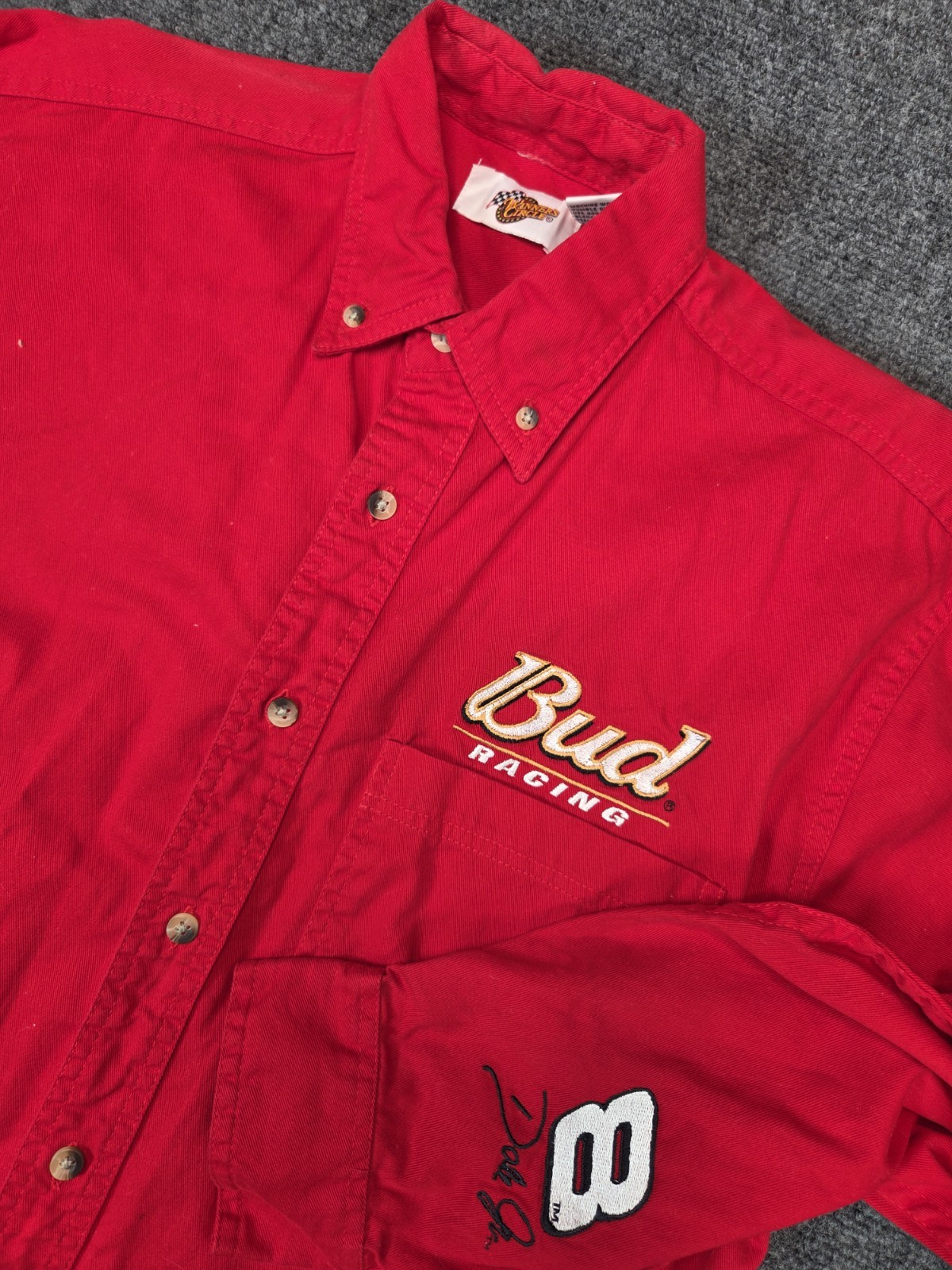 Bud Racing Dale Ernhardt Shirt Mens Medium Red Button Up Winners Circle