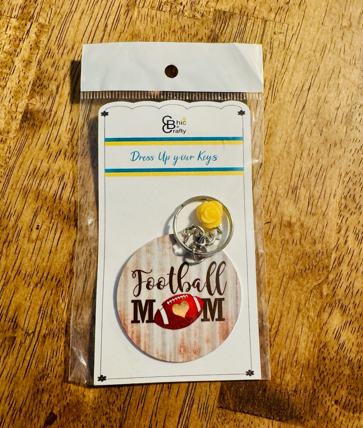 Chic Crafty Football Mom Key Chain Silver Yellow Metal Charm Women’s Chic Crafty Football Mom Key Chain Silver Yellow Metal Charm Women’s