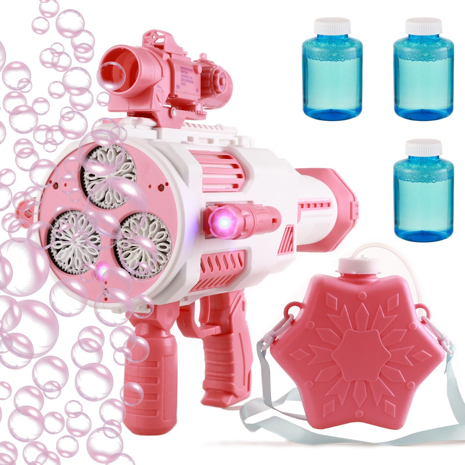 Bubble Gun Machine and Carrying Case 8000 Bubbles per Min Telescope LED Lights