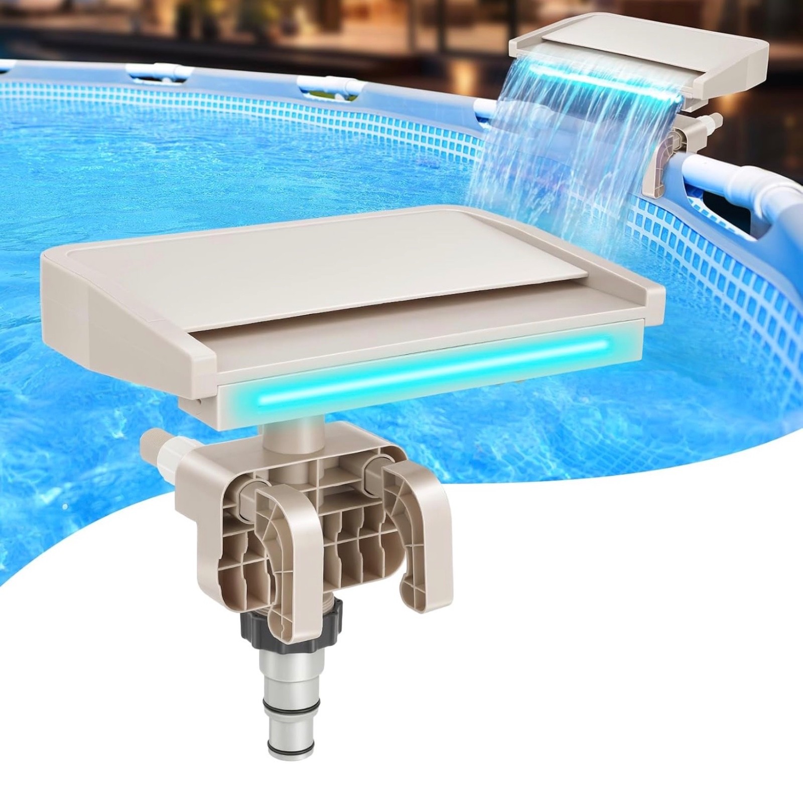 LED Pool Fountain Waterfall for Above Ground Pools, 7 Different Lighting Colors