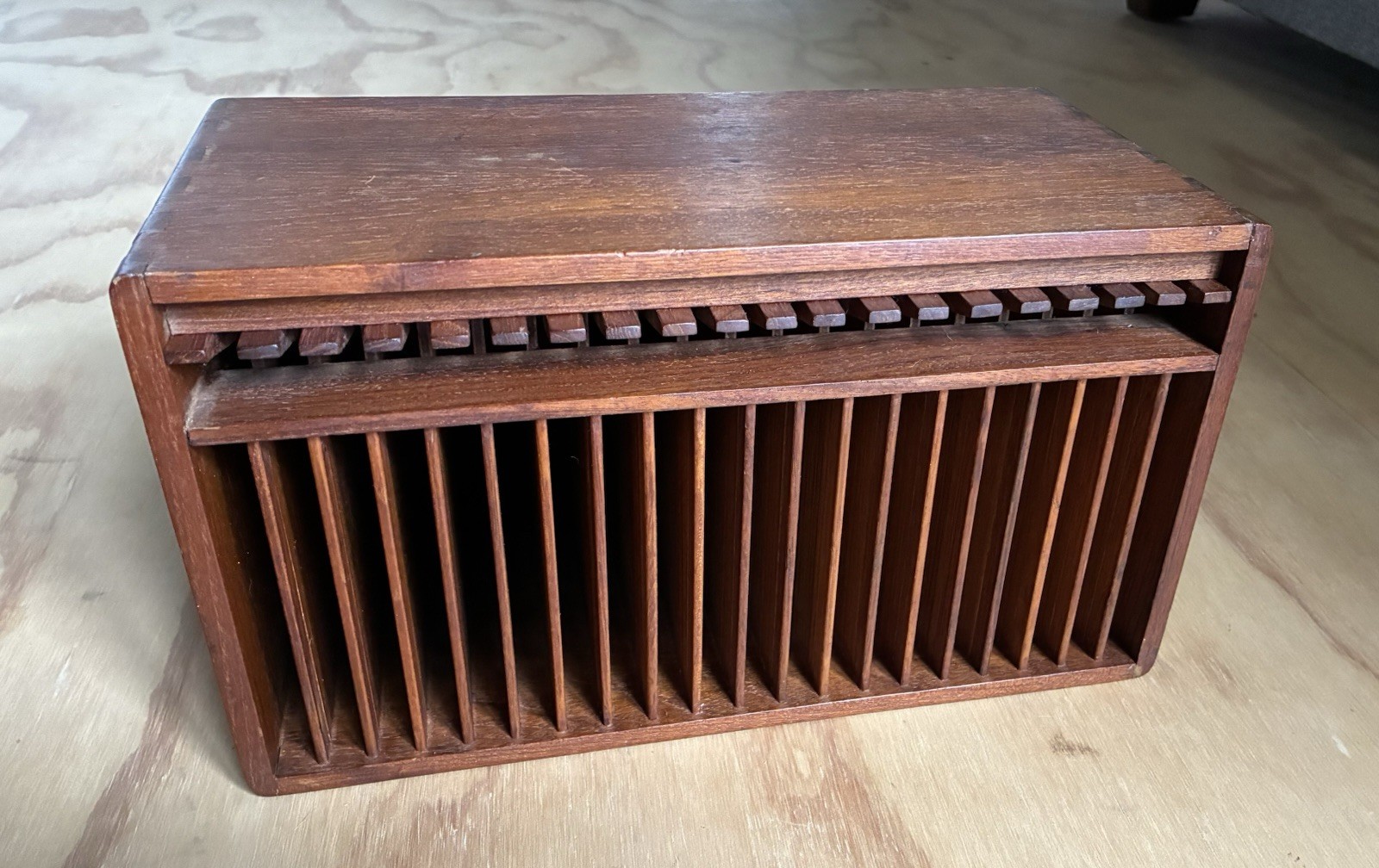 Vtg Teak Kalmar Designs 20 CD holder MCM Mid-Century Modern storage ejector slot Vtg Teak Kalmar Designs 20 CD holder MCM Mid-Century Modern storage ejector slot