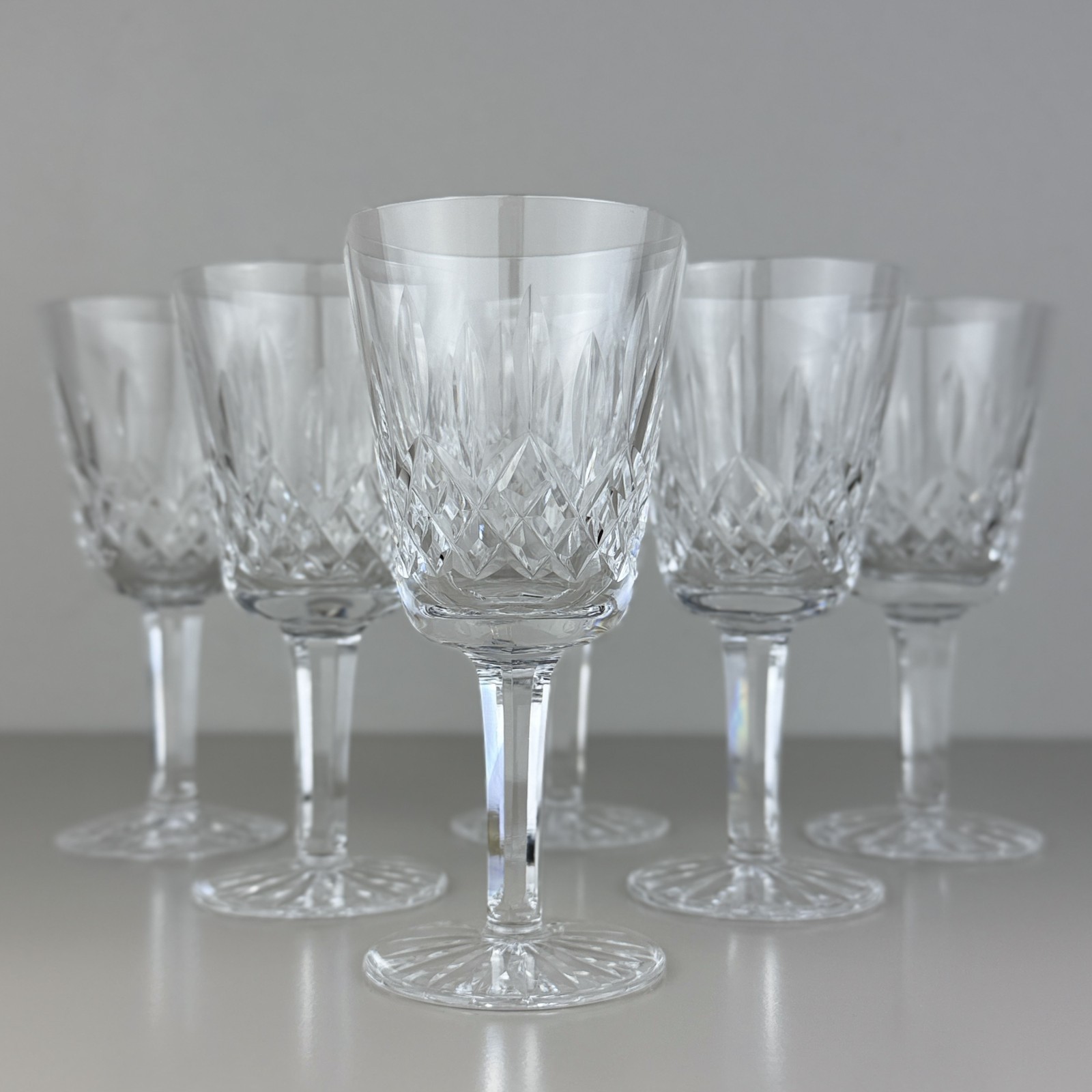 Set of 6 Waterford LISMORE Crystal White Wine Glasses 5 1/2\