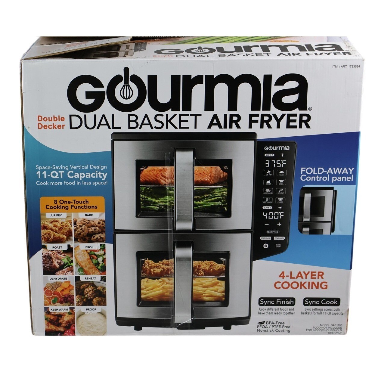 Gourmia Dual Basket Air Fryer 11-Qt Capacity Silver Stainless Steel GAF1190
