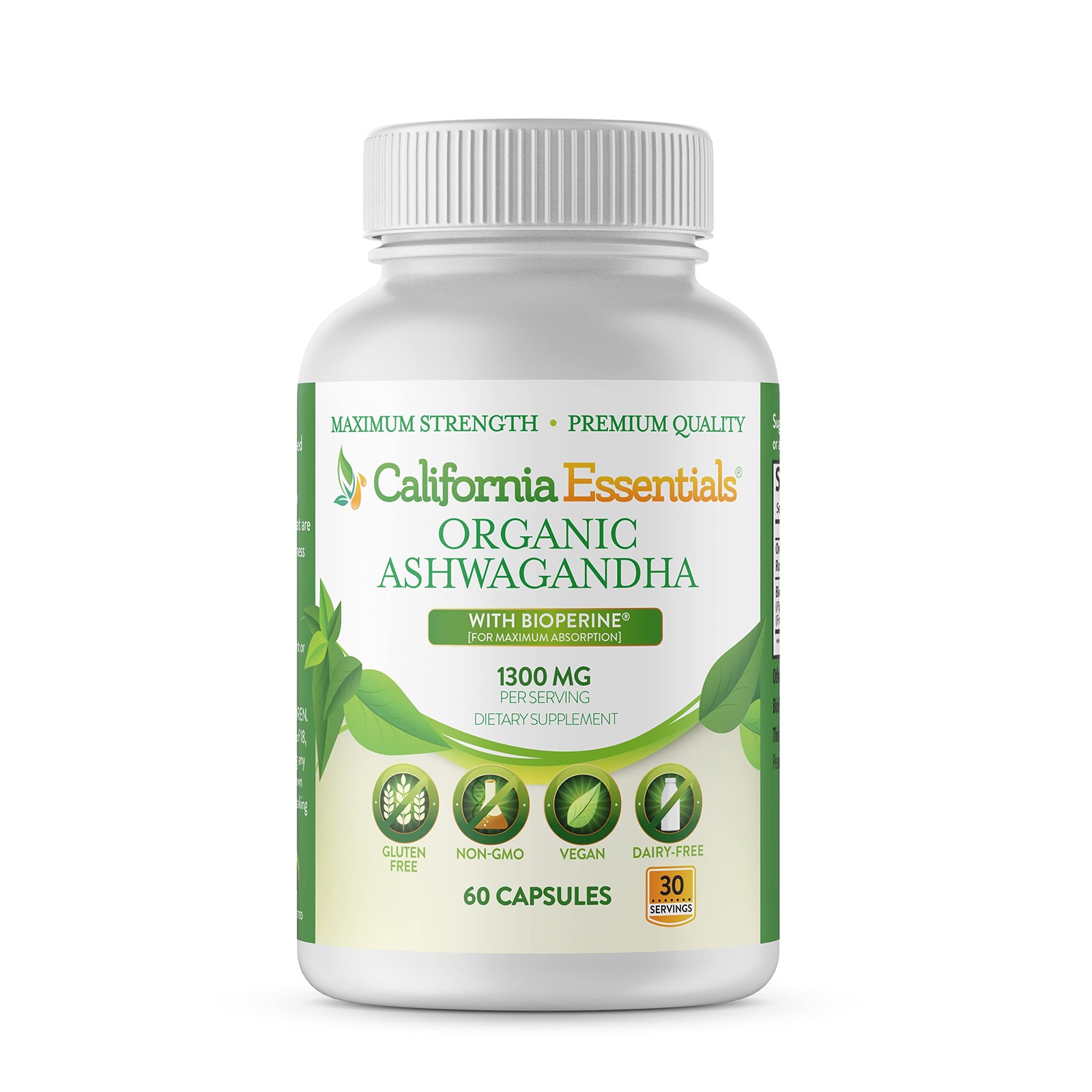 California Essentials Ashwagandha 2 Pack 240 Capsules 1300mg BioPerine