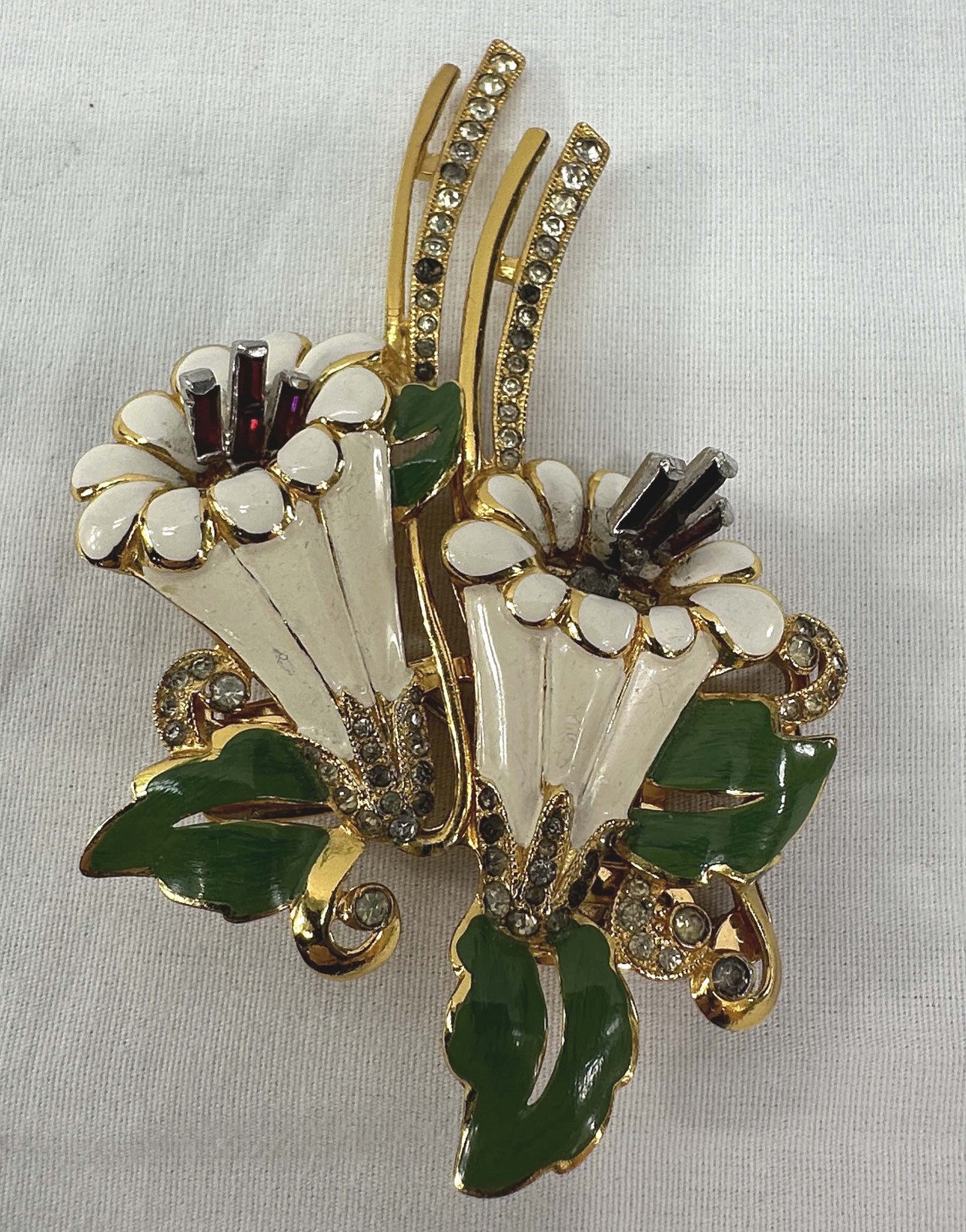Vtg 1930's Coro Duette Campanulas Bell Flowers Rhinestones Enamel Pin Brooch Vtg 1930's Coro Duette Campanulas Bell Flowers Rhinestones Enamel Pin Brooch