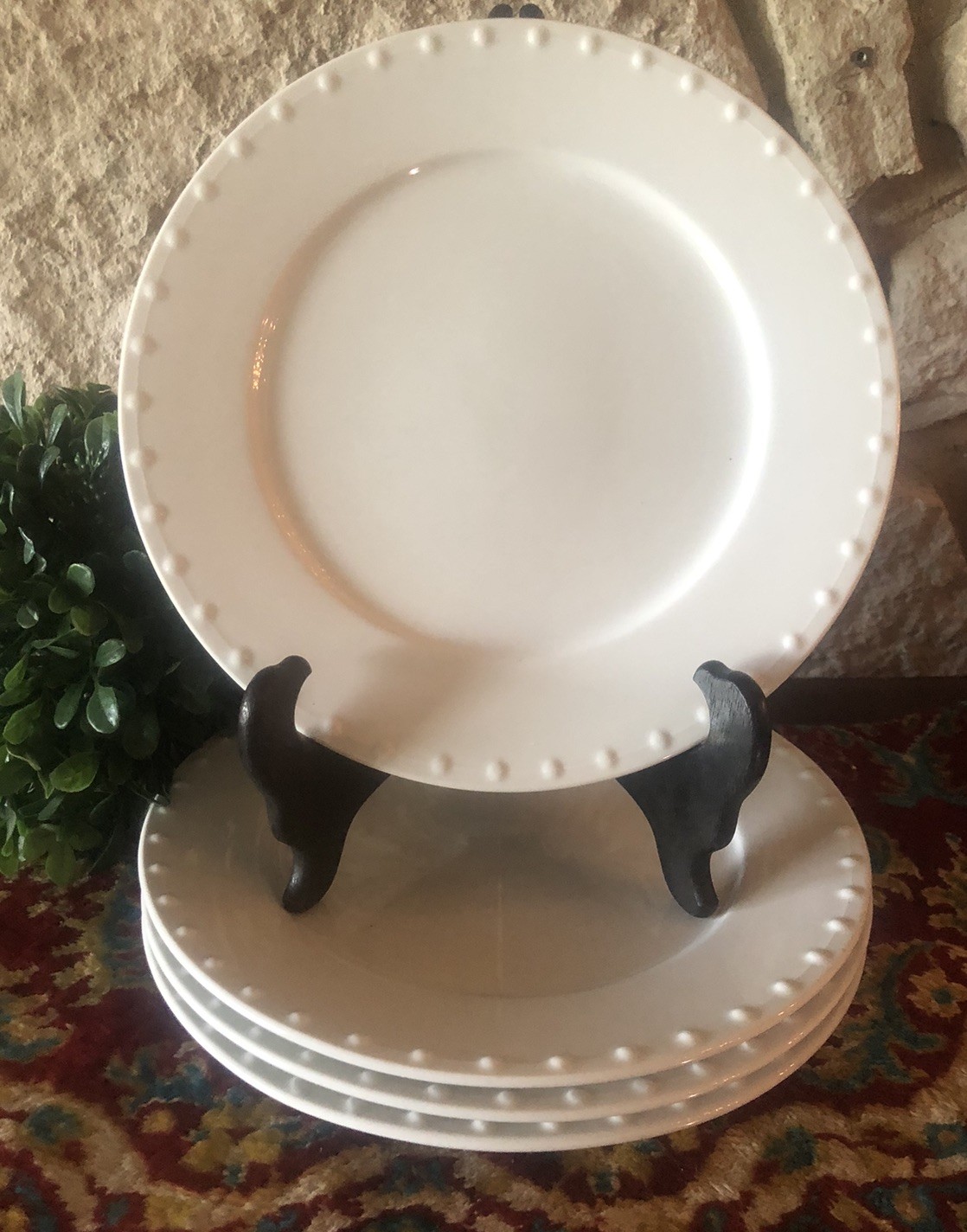 4 Katherine by Oneida Evening Pearls Beaded Dinner Plates Gourmet Collection 11\ 4 Katherine by Oneida Evening Pearls Beaded Dinner Plates Gourmet Collection 11\
