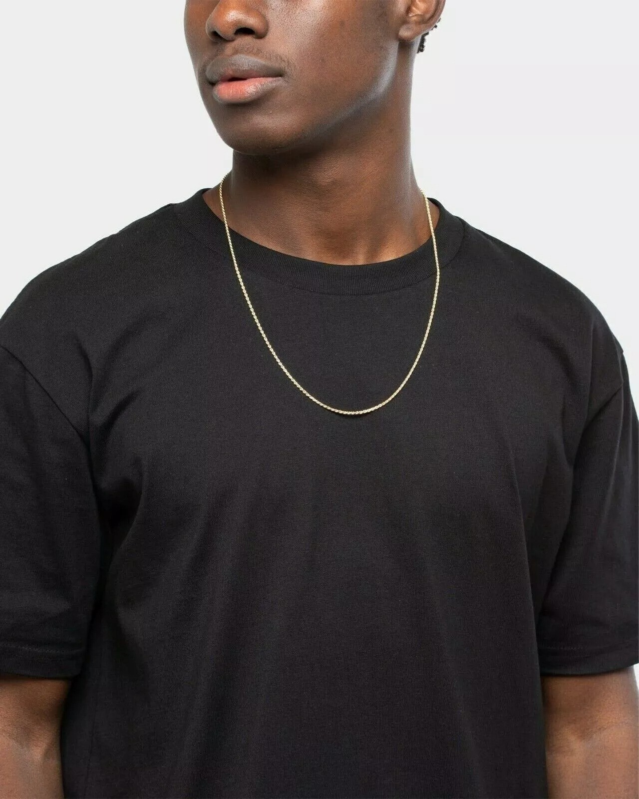 18K Solid Gold Rope Chain Necklace Men 16