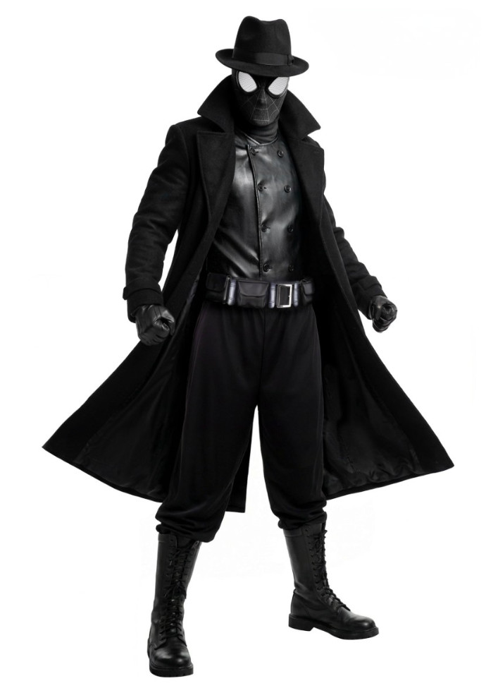Mens Spider-Man Noir Costume Adult Marvel Cosplay Trench Coat Mask Belt Suit