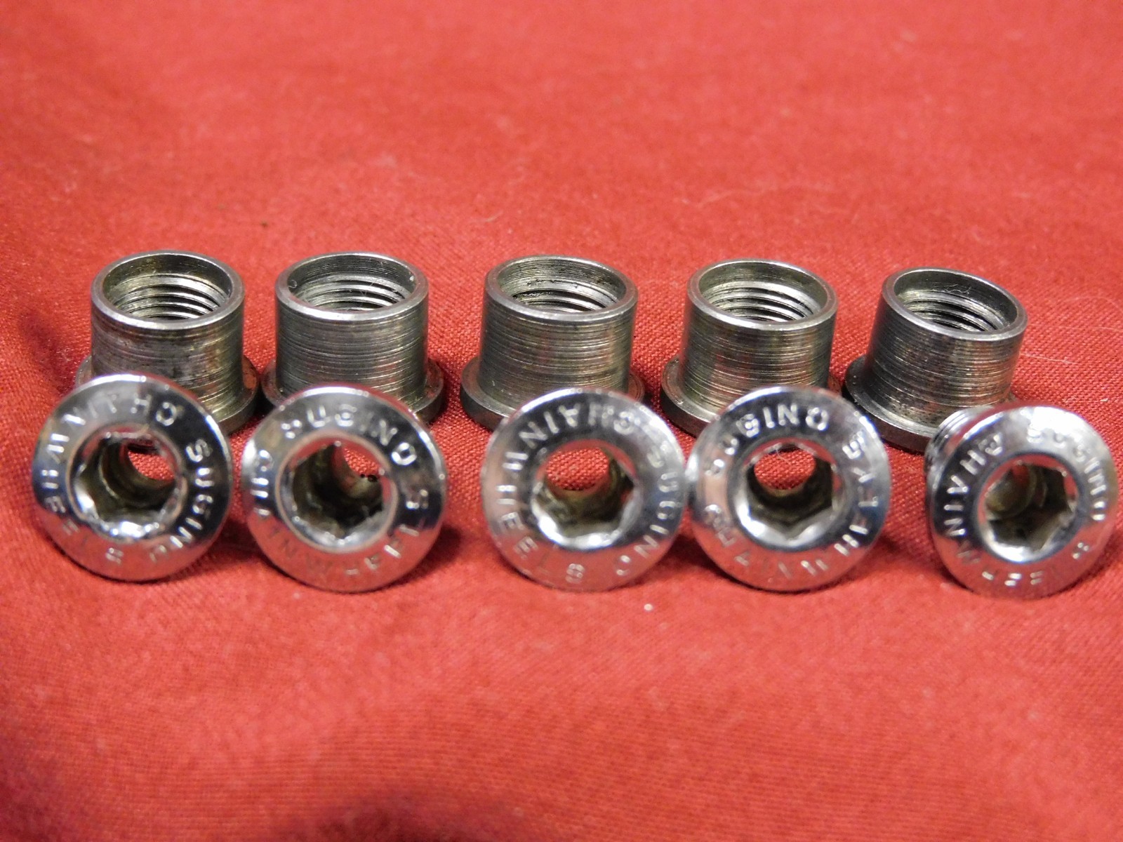 5 Very Nice 1970's Vintage Sugino Chainwheels Chrome Double Chainring Bolts