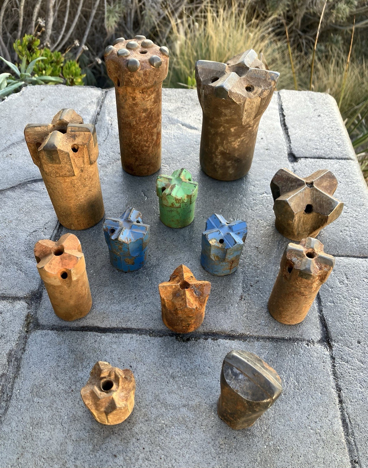 From Historic Butte Montana: 12 Hard Rock Mining Drill Bits/Brass Tool Check Tag