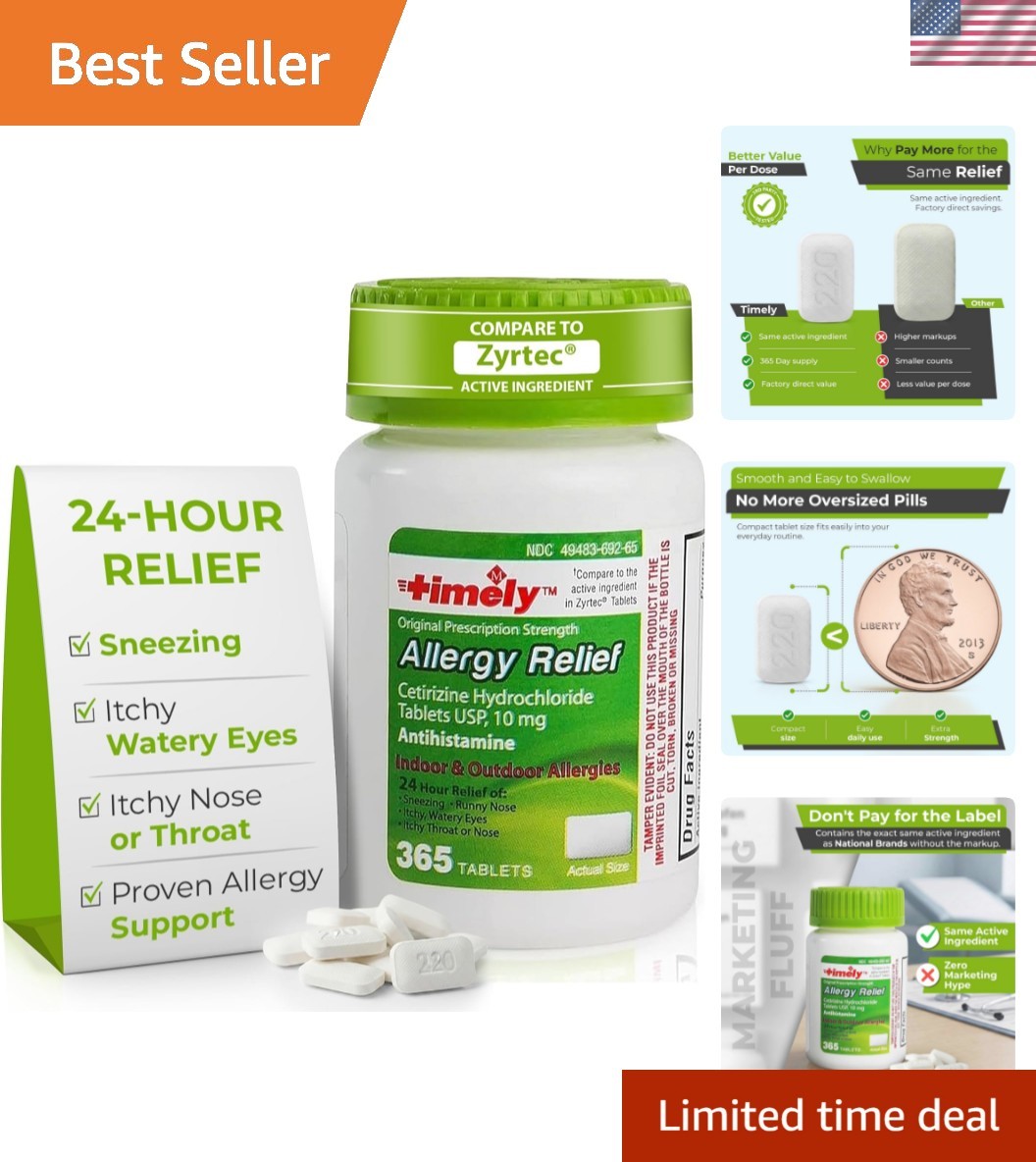 TIME-Cap Labs 365 Tablets Cetirizine HCl 10mg Allergy Relief - Antihistamine ... TIME-Cap Labs 365 Tablets Cetirizine HCl 10mg Allergy Relief - Antihistamine ...