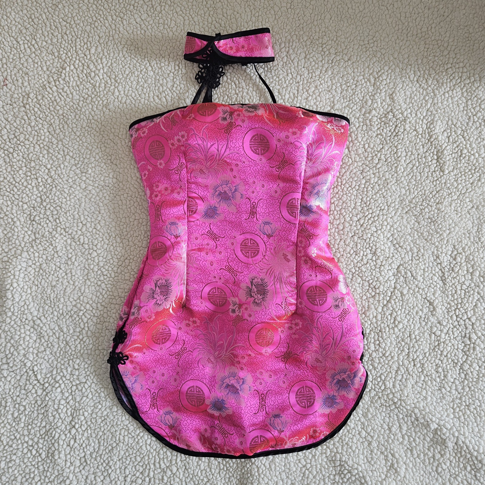 Vintage Y2K Brocade Pink Mandarin Collar Mini Dress - Leg Avenue, Small