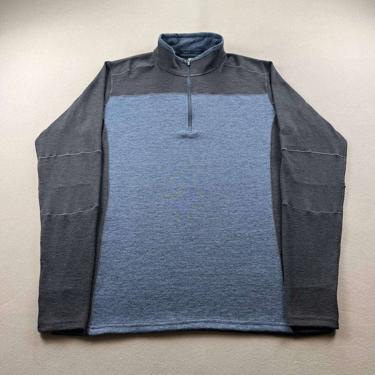 Kuhl Ryzer Sweater Shirt Mens Medium Blue 1/4 Zip Pullover Layer Hiking Outdoor