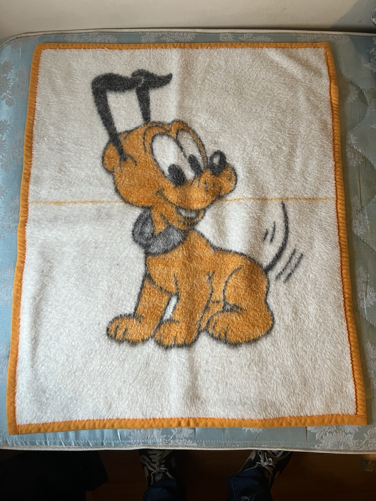 Vintage 1984 Disney Pluto Baby Blanket Fleece Reversible Walt Disney Co