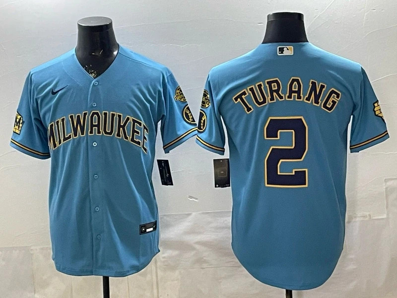 MLB Milwaukee Brewers #2 Brice Turang 2026 Nike Blue Road Stadium Jersey  Men's*
