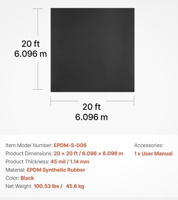 VEVOR 20 x 20 ft Roofing 45 mil EPDM Rubber -RVs, Roof Houston TX area pick up VEVOR 20 x 20 ft Roofing 45 mil EPDM Rubber -RVs, Roof Houston TX area pick up