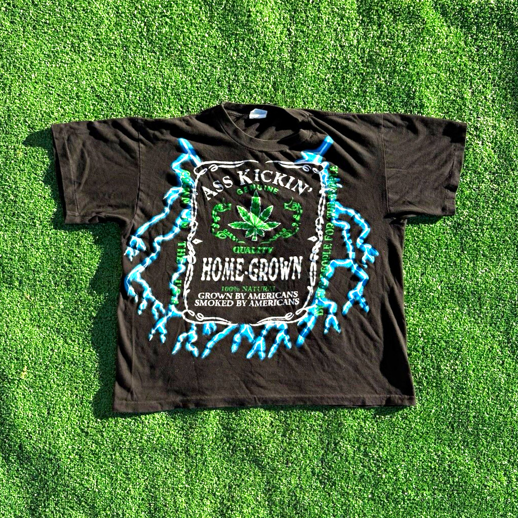 Vintage 1990s American Thunder Ass Kickin Home Grown Weed Tee Boxy Fit Lightning