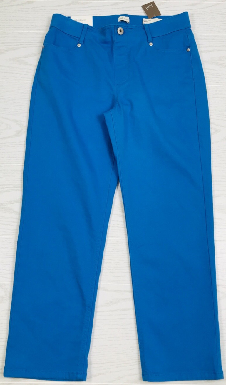 J.Jill High Rise Cropped Pull On Pants Womens 6 Cyan Blue Stretch Preppy Mom New
