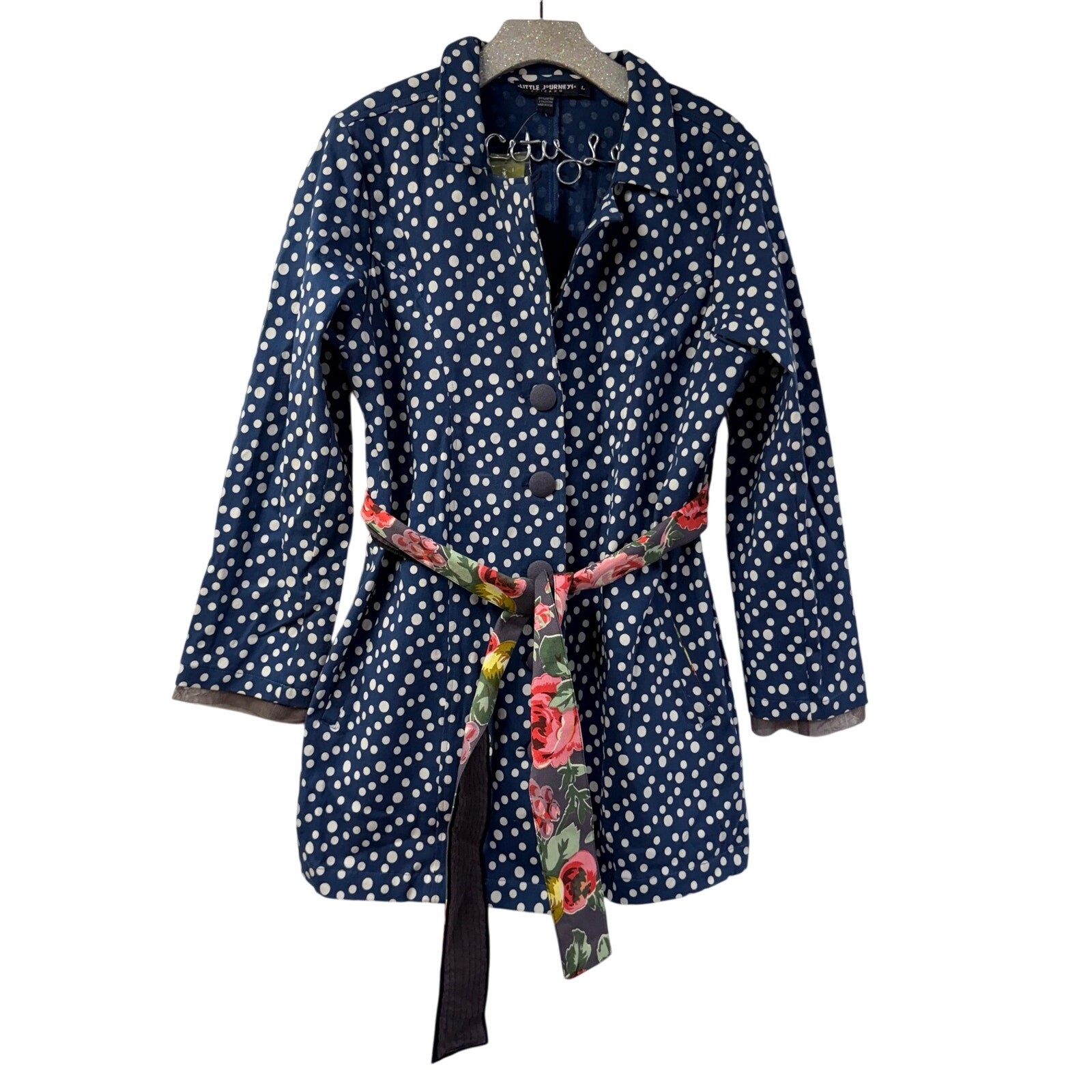 Little Journeys Chicago Hand Made Jacket Polka Dot Tie Waist Art to Wear Large Little Journeys Chicago Hand Made Jacket Polka Dot Tie Waist Art to Wear Large
