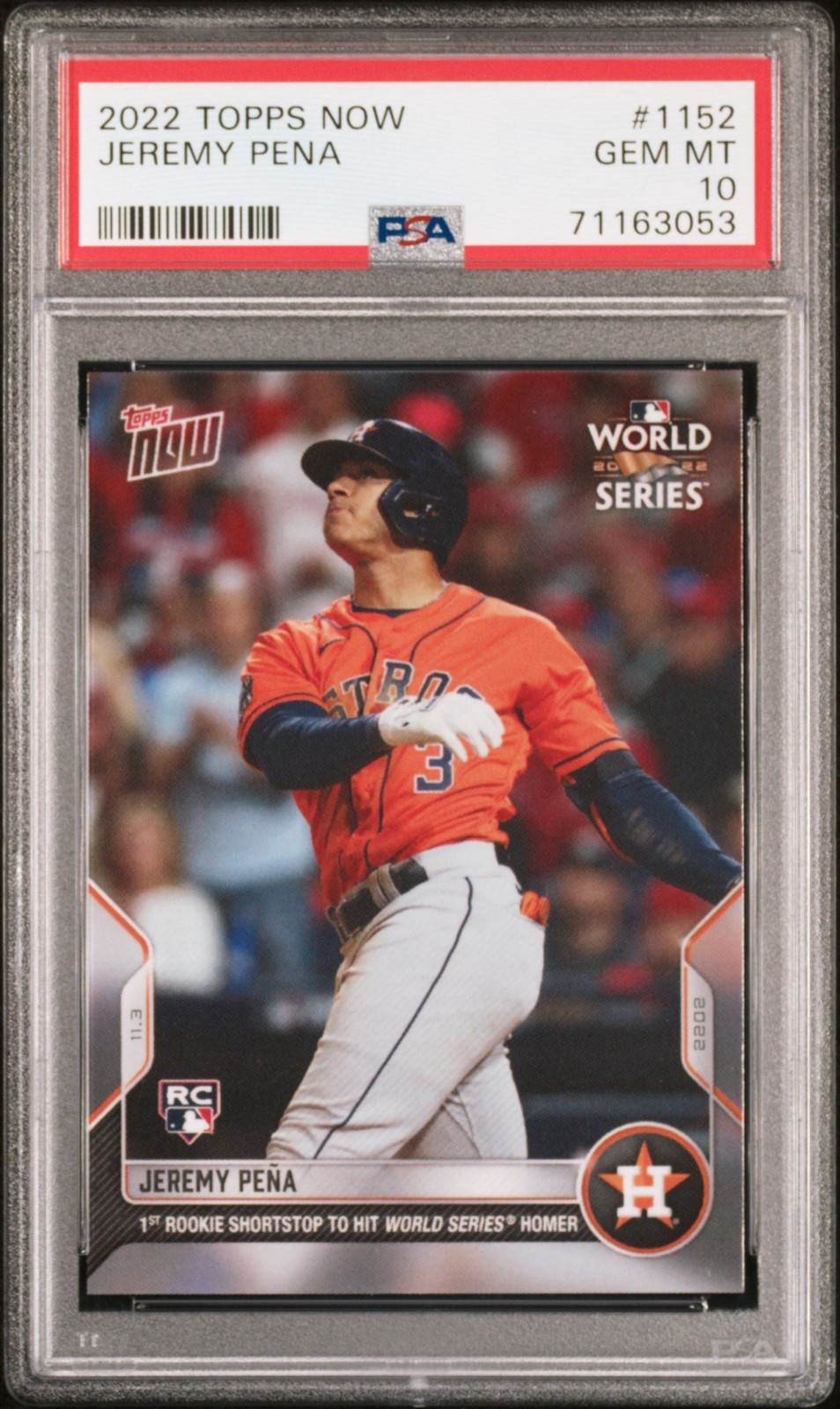 Graded 2022 Topps Now Jeremy Pena #1152 Rookie RC Card PSA 10 Gem Mint Graded 2022 Topps Now Jeremy Pena #1152 Rookie RC Card PSA 10 Gem Mint