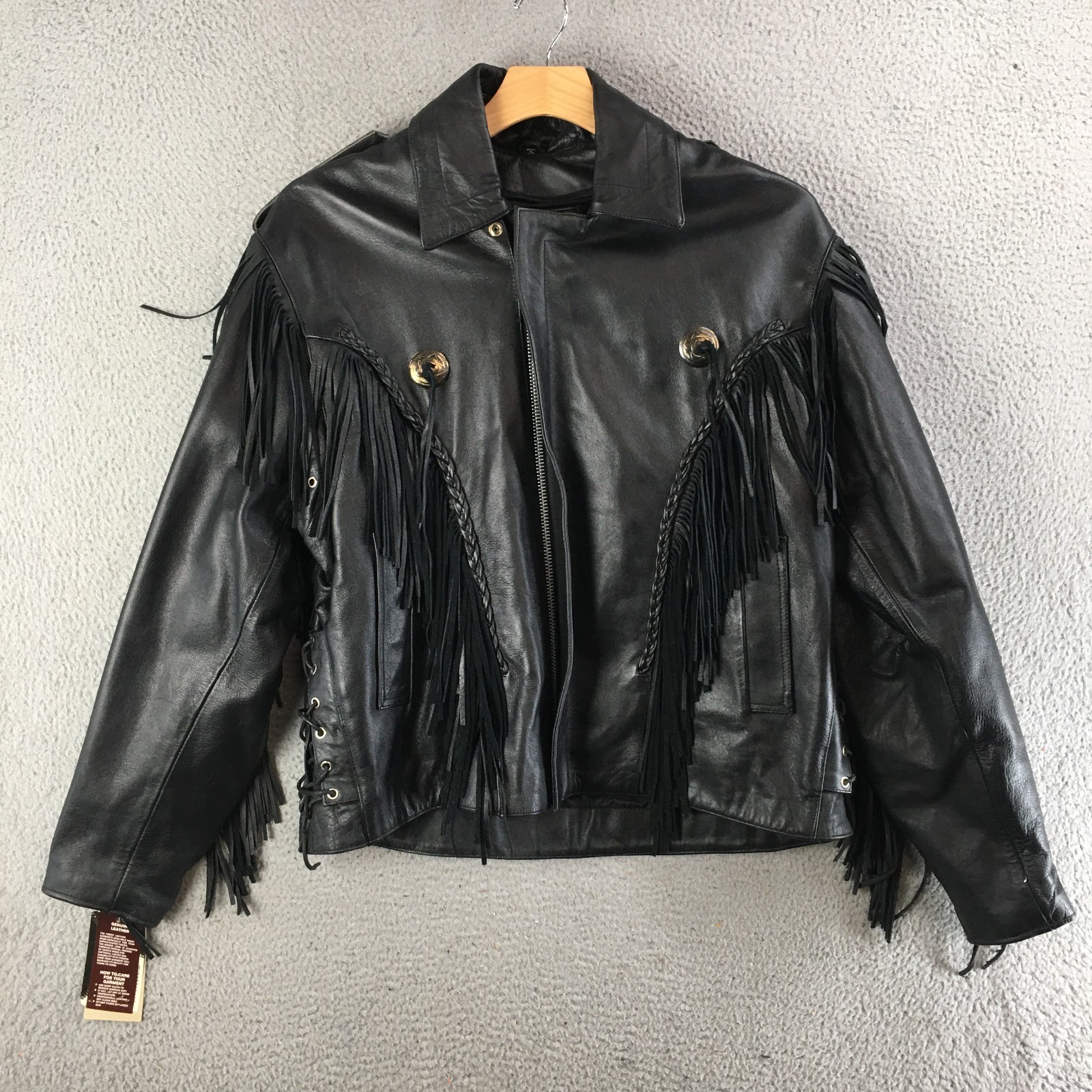 Unik Leather Apparels Biker Jacket Mens 52 Long Sleeve Fringed Braided Black NEW