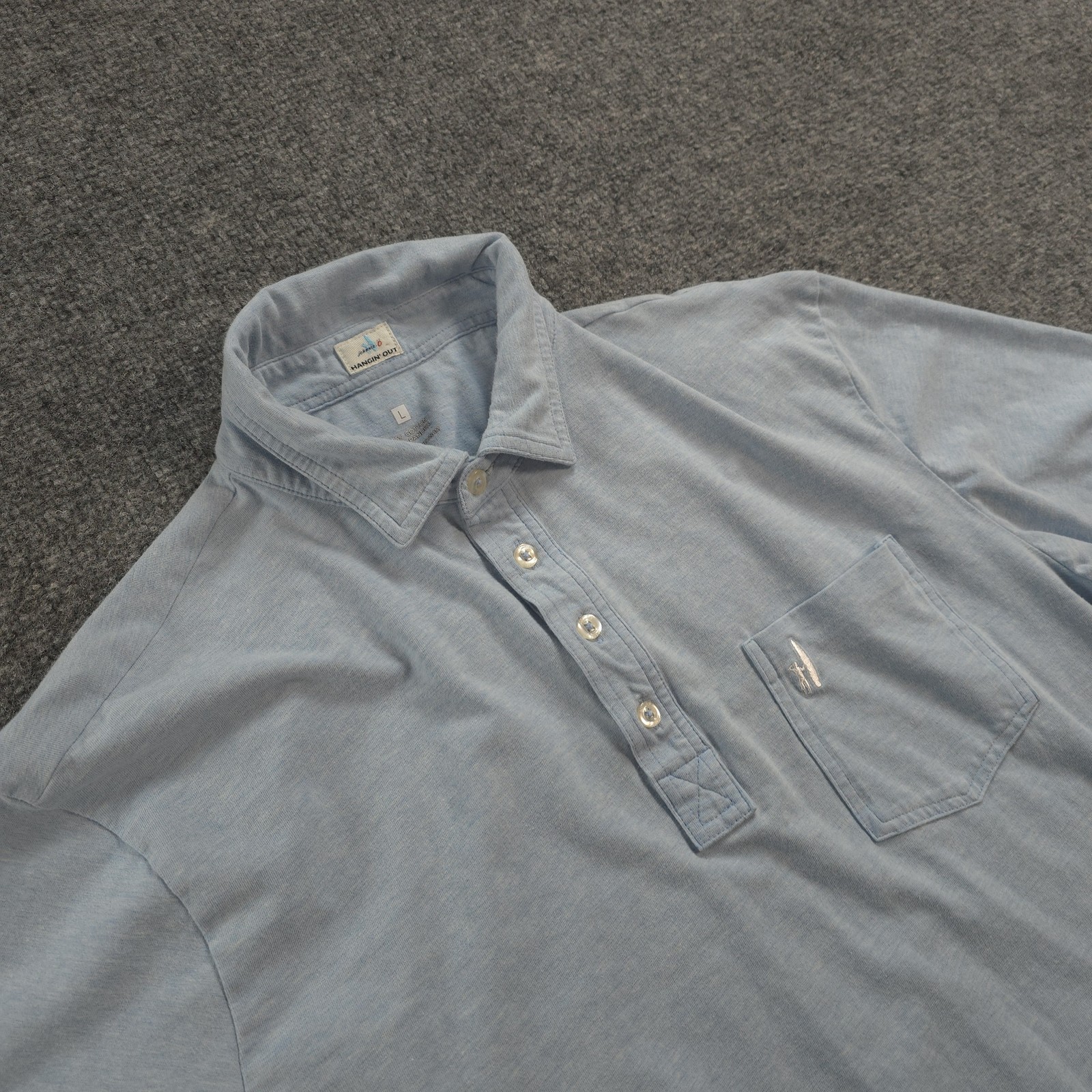 Johnnie O Polo Shirt Mens L Blue Hangin Out Solid Pocket Stretch Casual Beach