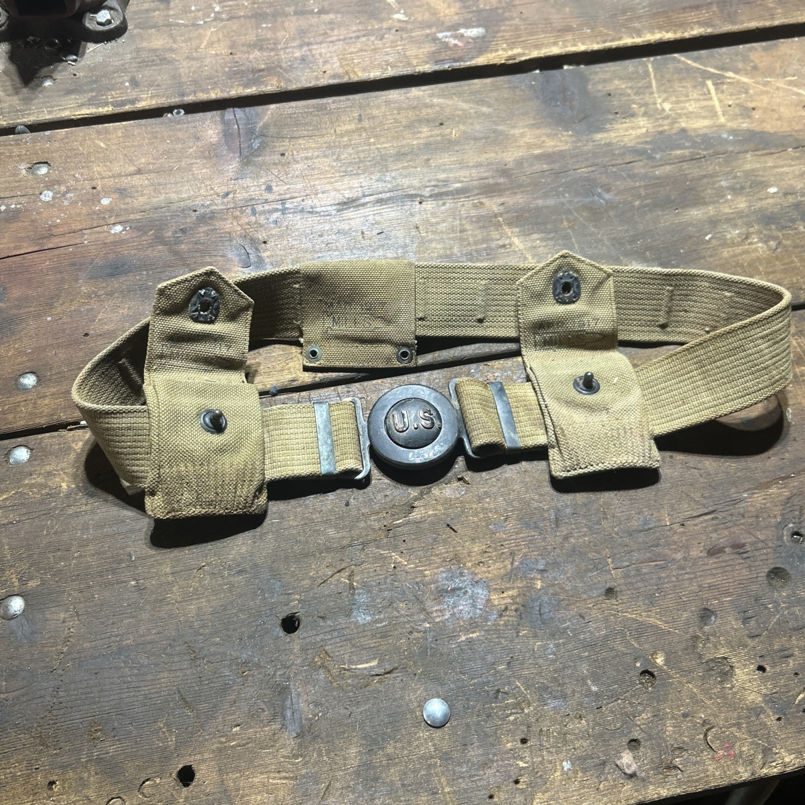 pre-WWI US Army M1910 Mills Canvas Garrison Belt & Pouches w/Rimmed Eagle Snap 3 pre-WWI US Army M1910 Mills Canvas Garrison Belt & Pouches w/Rimmed Eagle Snap 3